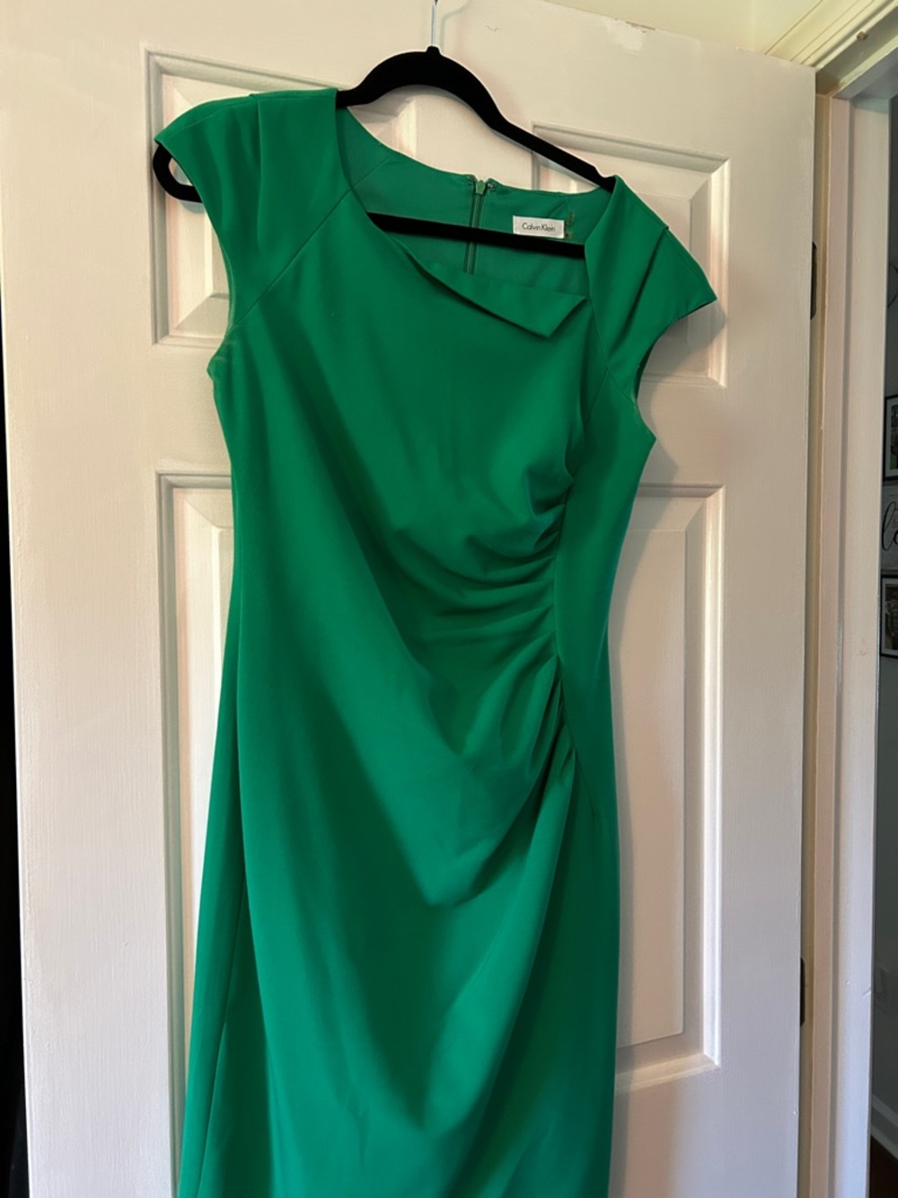 Calvin Klein Green Cap-Sleeve Ruched Sheath Dress